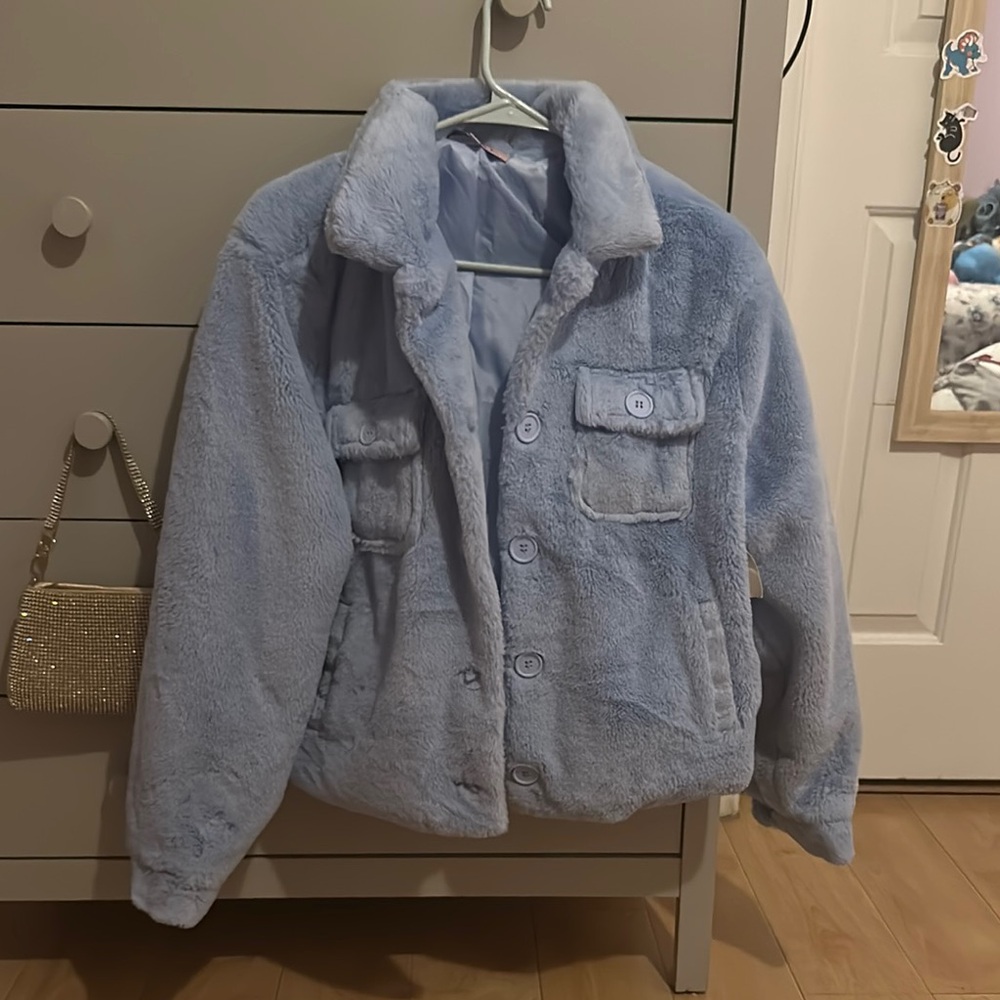 Light Blue Faux Fur Jacket